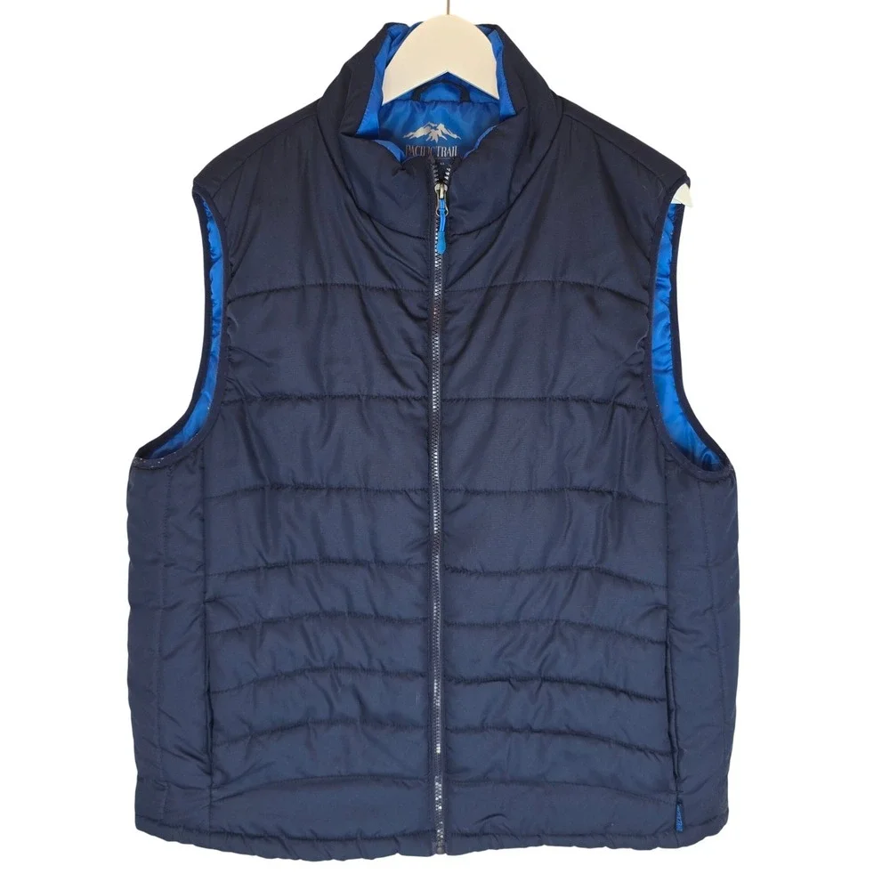 PACIFIC TRAIL Mens Puffer Vest Navy Blue Sz Large Lightweight Insulated Outdoors